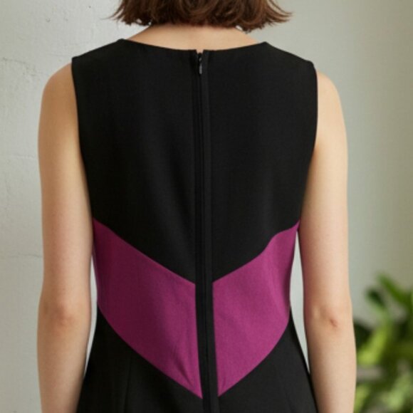 BCBGMaxAzria Colorblock Shift Dress Pink Purple Red Black Sleeveless Midi Sz L - Picture 4 of 8